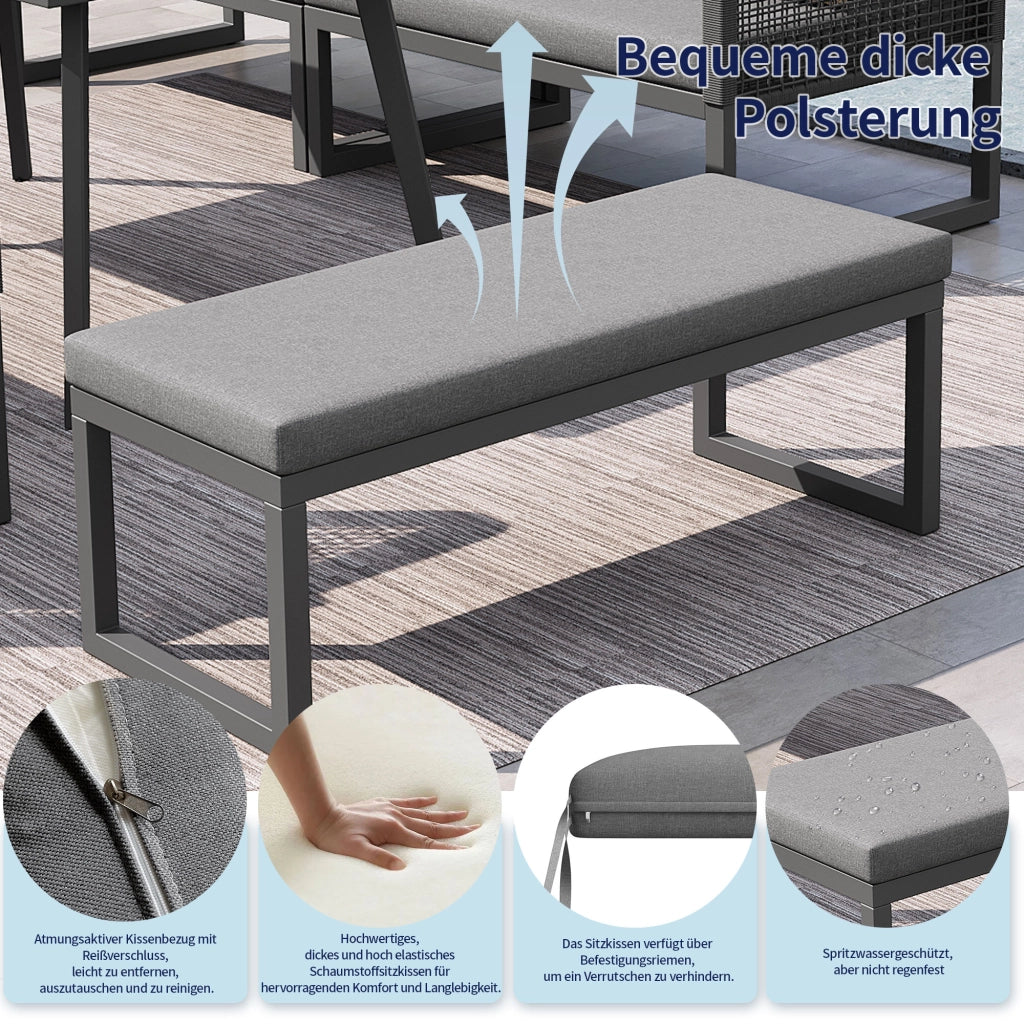 Set lounge da giardino modulare in PE rattan grigio con cuscini sfoderabili e struttura resistente ai raggi UV