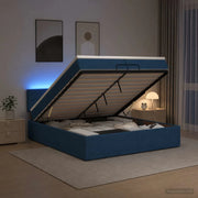 Letto Ottomano con Materasso e LED Blu 200 x 200 cm Tessuto 3456939