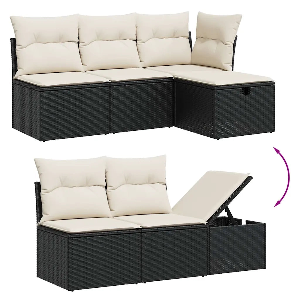 Set Divani da Giardino 5 pz | Set Salotto da Giardino con Cuscini in Polyrattan Nero