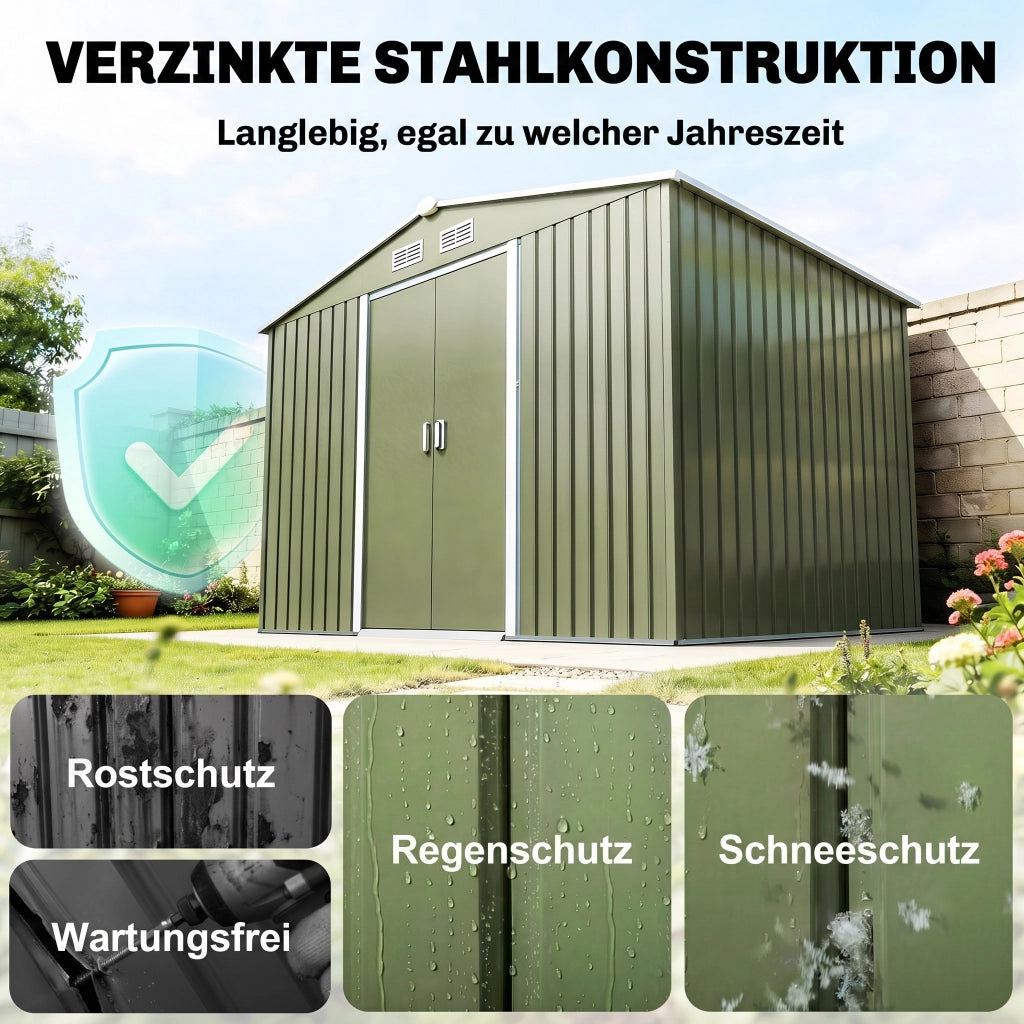 Capannone per giardino con porte scorrevoli ¨C zephmum ¨C Verde metallizzato 277x195x192 cm