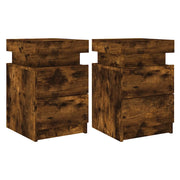 Set di 2 Comodini | Armadio da Notte | Mobiletto da notte con Luci LED Rovere Fumo 35x39x55 cm