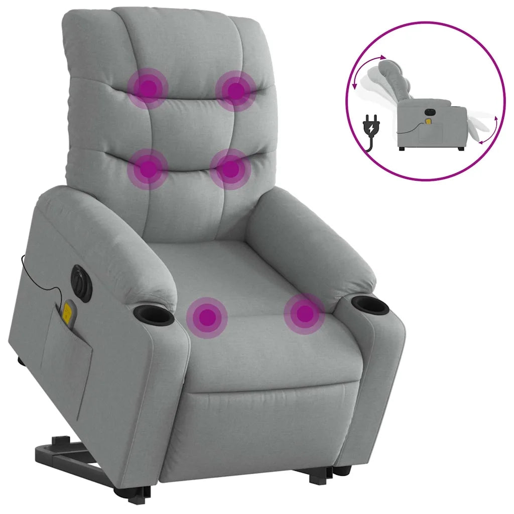 Poltrona Alzapersona Massaggi Elettrica Grigio Chiaro Tessutocod mxl 109081