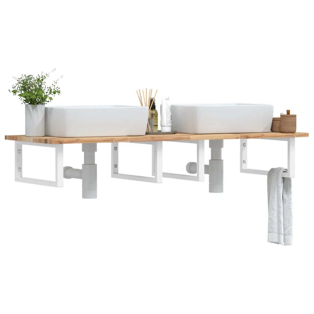 Ripiano a Parete per Lavabo in Acciaio e Massello di Acacia 3302788