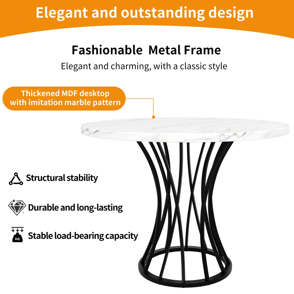 Tavolo da pranzo in MDF e metallo con gambe regolabili effetto marmo nero 80 × 80 × 76 cm