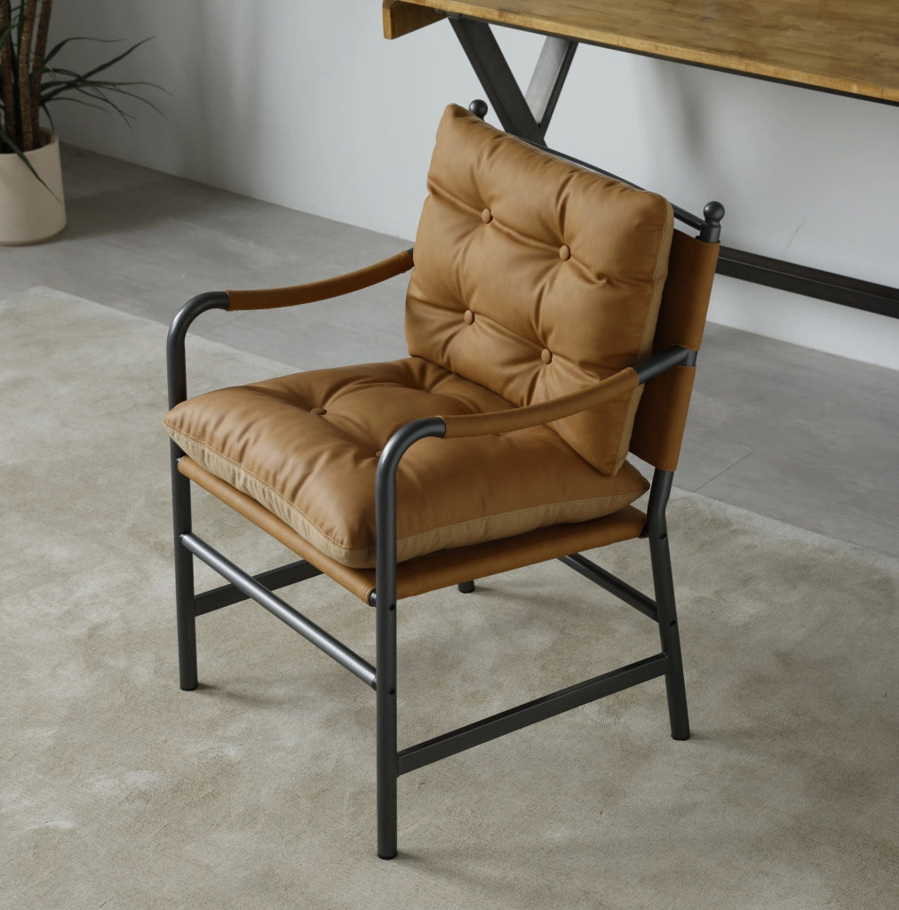 POLTRONA Mid-Century in Pelle PU Marrone con Struttura in Metallo