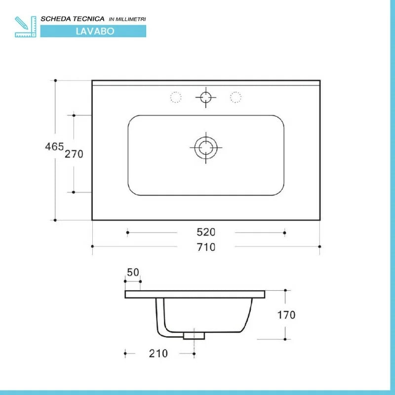 Mobile bagno sospeso 70 cm rovere naturale con pensile H 125 Nadia