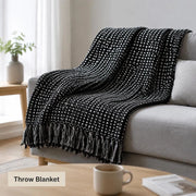 Cotton Throw, Checkered Pattern, 220x250 Cm, Black