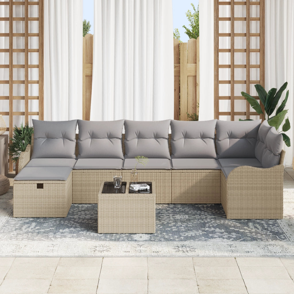 Set Divano da Giardino 8 Pezzi con Cuscini Beige Polyrattan