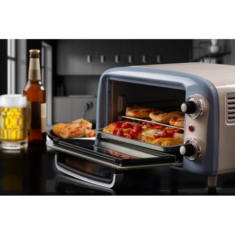 Forno Elettrico Vintage 800W - Capacità 10L - Doppio vetro - Retrò - Celeste