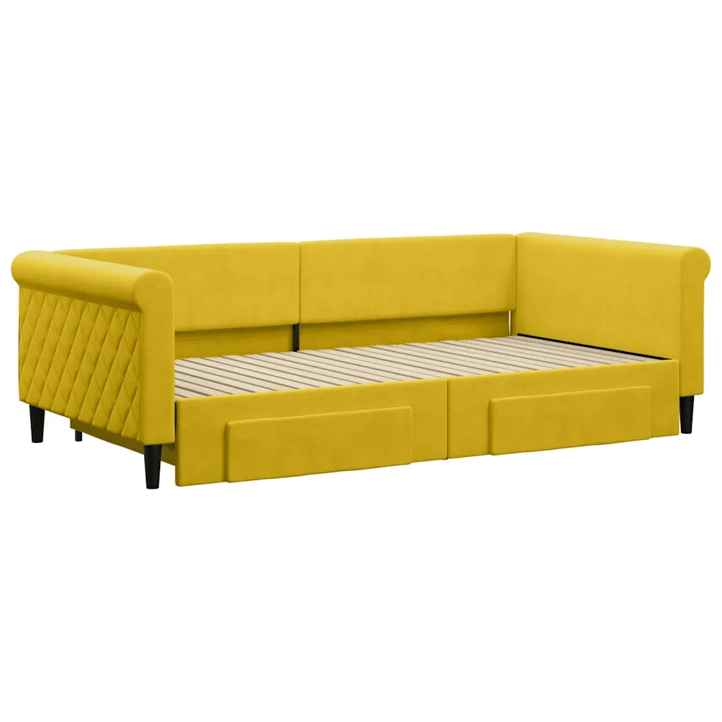 Divano Letto Estraibile con Cassetti Giallo 100x200cm Velluto 3197831