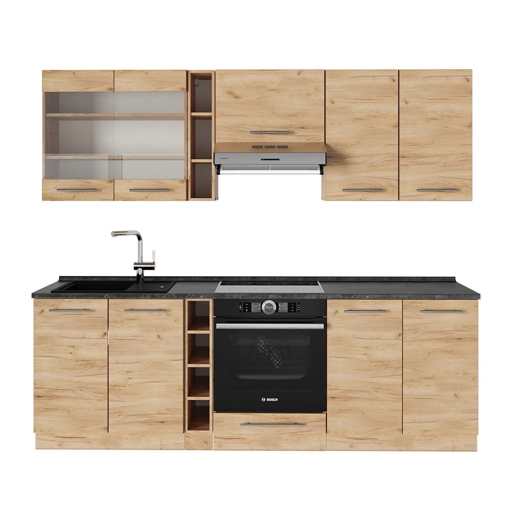 Cucina componibile Fame-Line Rovere dorato/Rovere dorato 235 cm senza piano di lavoro Vicco