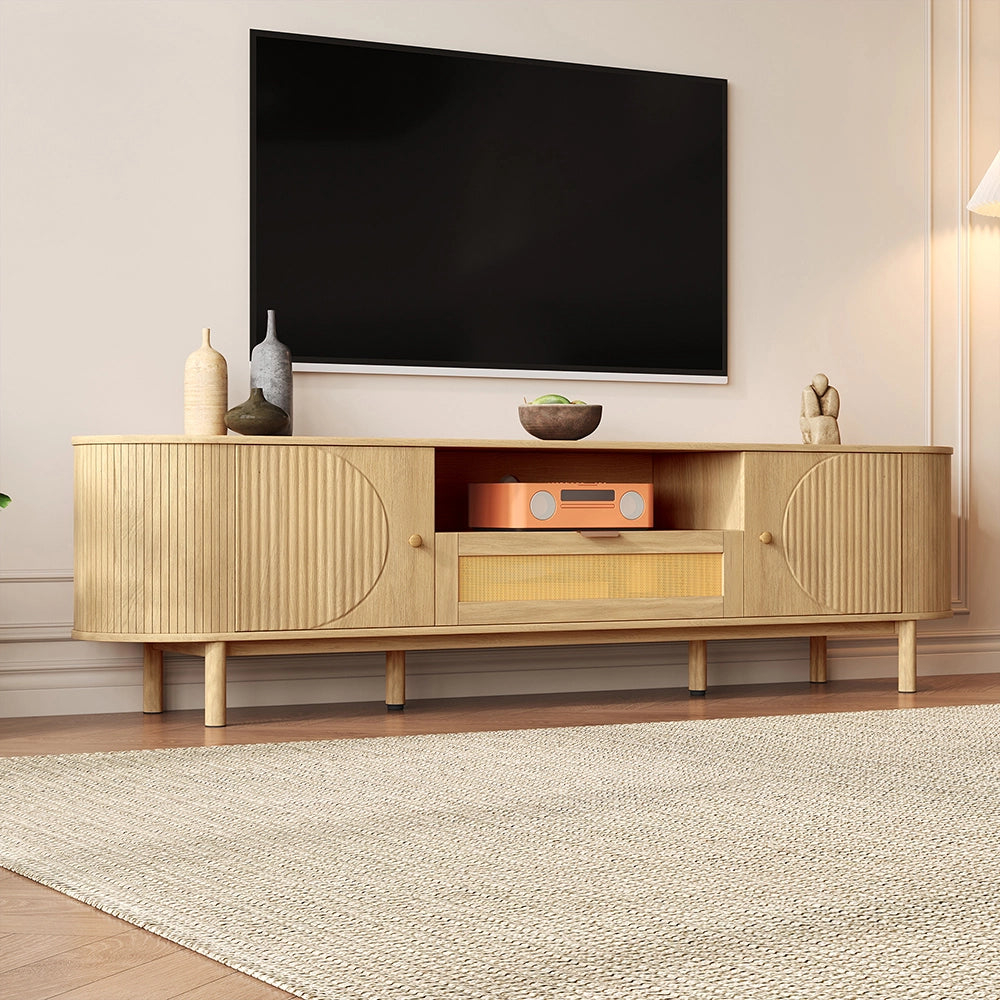 Mobile TV rattan - Xylo - Piedi metallo effetto legno con compartimenti