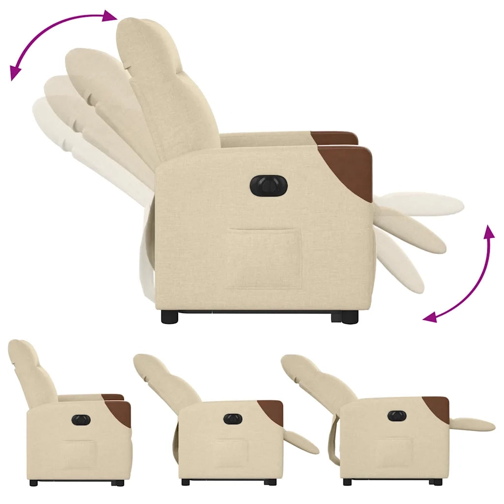 Poltrona Alzapersona Reclinabile Elettrica Crema in Tessuto 3324026