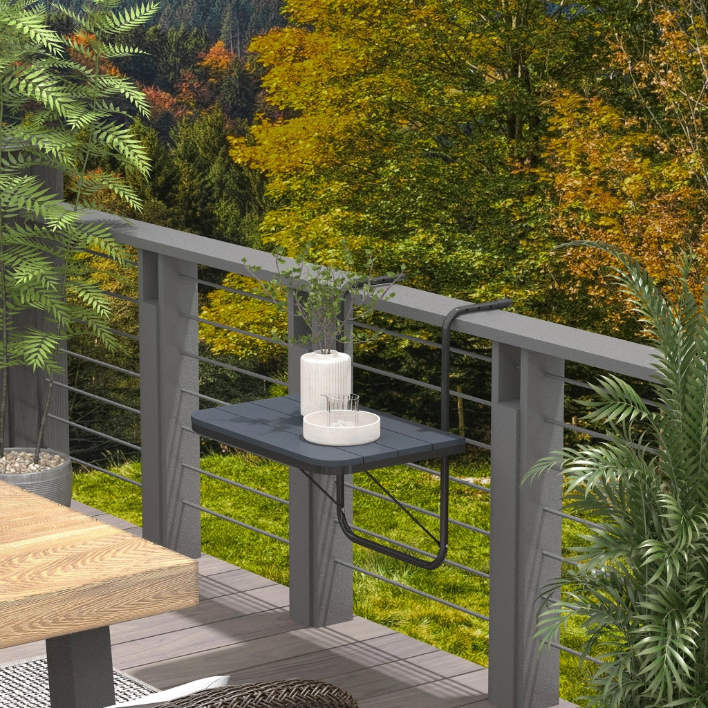 Tavolino da Balcone Pieghevole e Regolabile, in Alluminio e Legno Composito, 60x40x55-64 cm, Nero