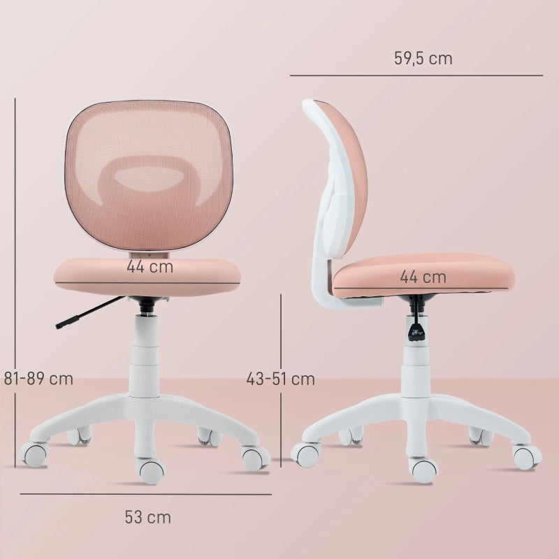 Sedia da ufficio ergonomica girevole con schienale in rete e seduta imbottita, altezza regolabile, in plastica rosa