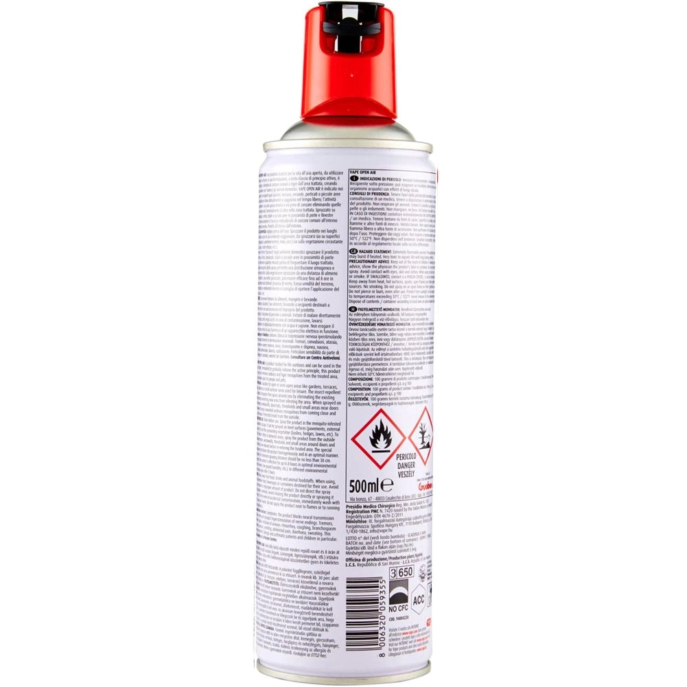 2xVape Open Air Acti Zanza Spray Zanzare Flebotomi e Mosche Interno Esterno 500ml