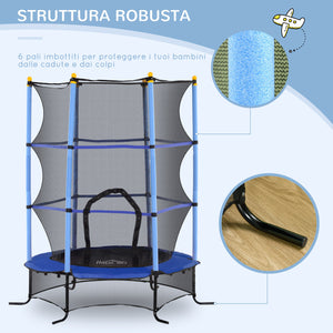 Tappeto Elastico per Bambini Ø163x190 cm con Rete di Sicurezza e Pali Imbottiti Età 3-10 Anni Blu