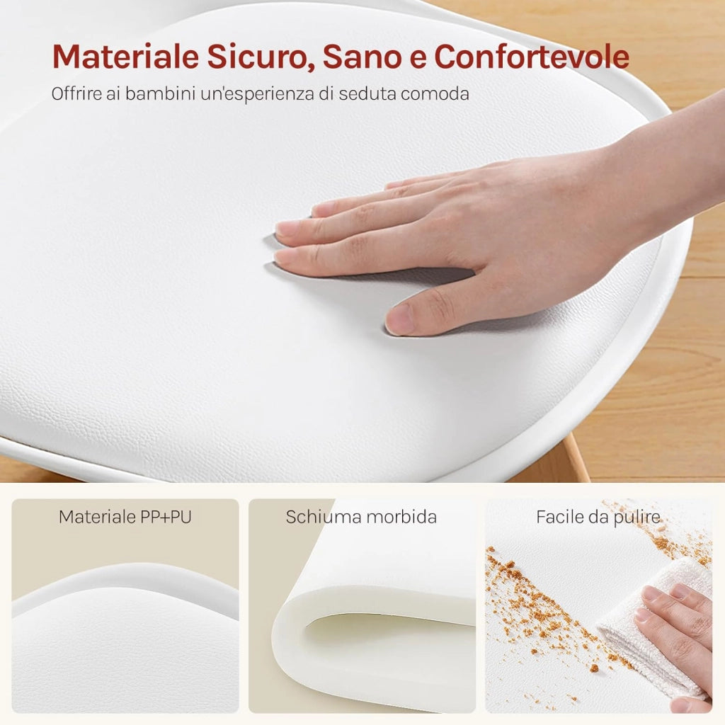Sedia Bambini Sediolina da Tavolo Piccola Poltroncina Bimbi per Cameretta Plastica e PU Bianco