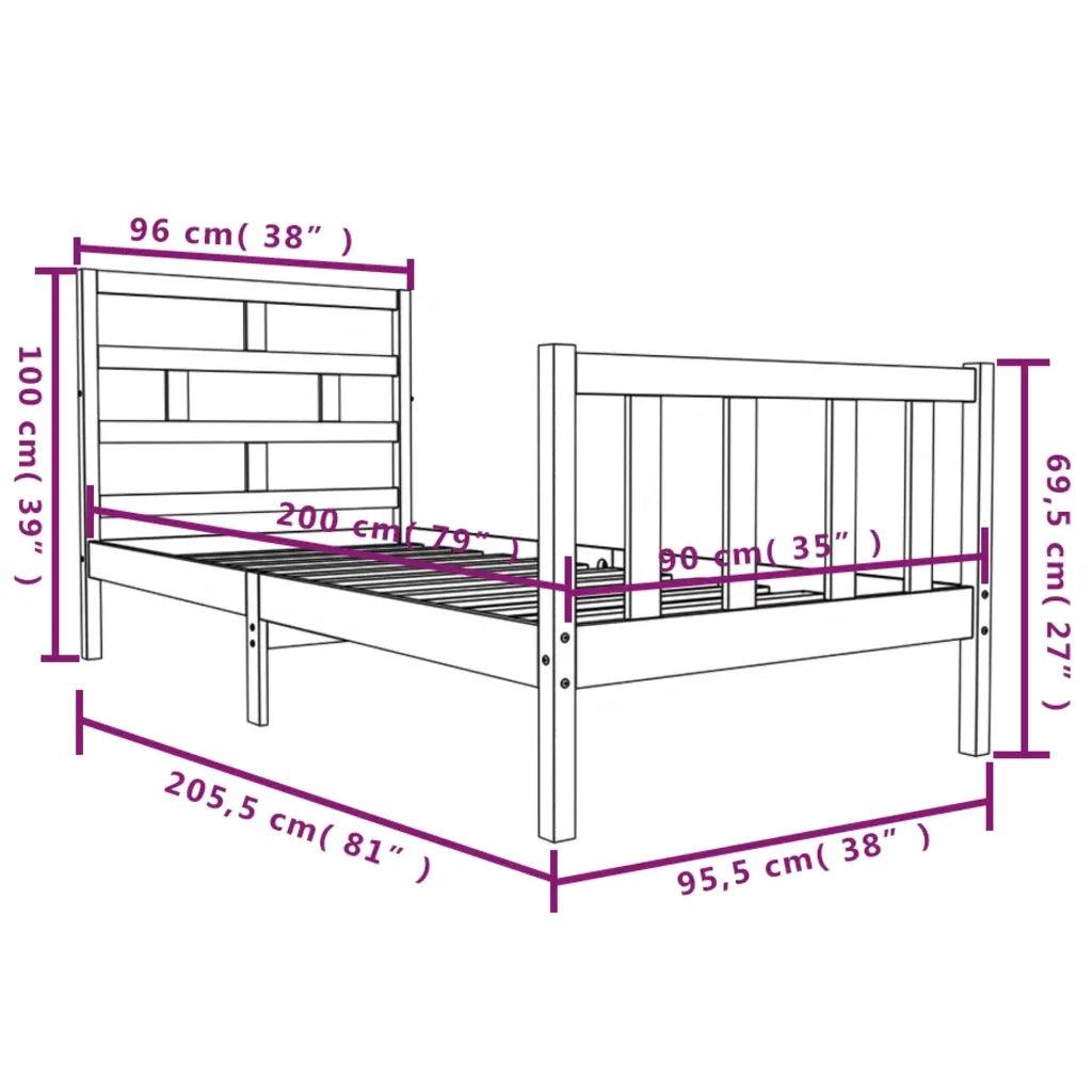 Giroletto-Struttura Letto in Legno Massello di Pino 90x200 cm 586577