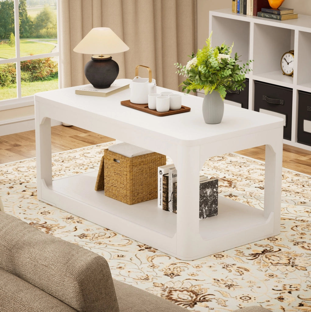 Tavolino da caffè a 2 ripiani in MDF bianco