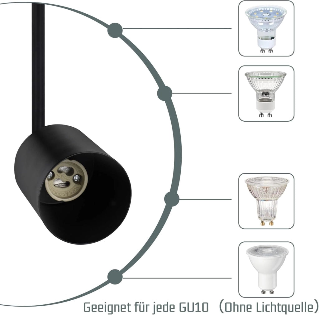 ZMH Lampada da soffitto nera 3 faretti LED GU10 orientabili 350°