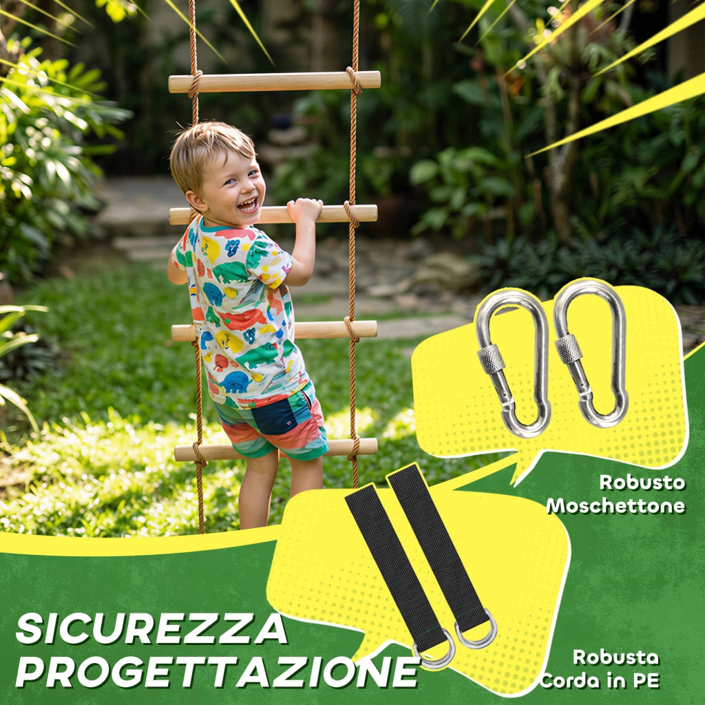 Scaletta per Bambini ¨C zephmum ¨C Legno Naturale 5 Pioli con Sicurezza
