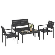 Set salotto da giardino 4 pezzi in HDPE nero con divano 2 posti, 2 poltrone e tavolino da caffe, resistente per terrazzo e veranda
