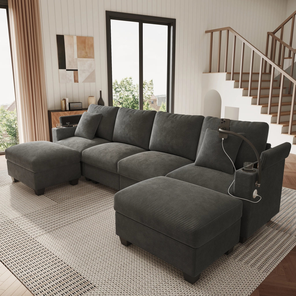 DIVANO MODULARE ANGOLARE 275,5x139x87 cm in velluto a coste grigio