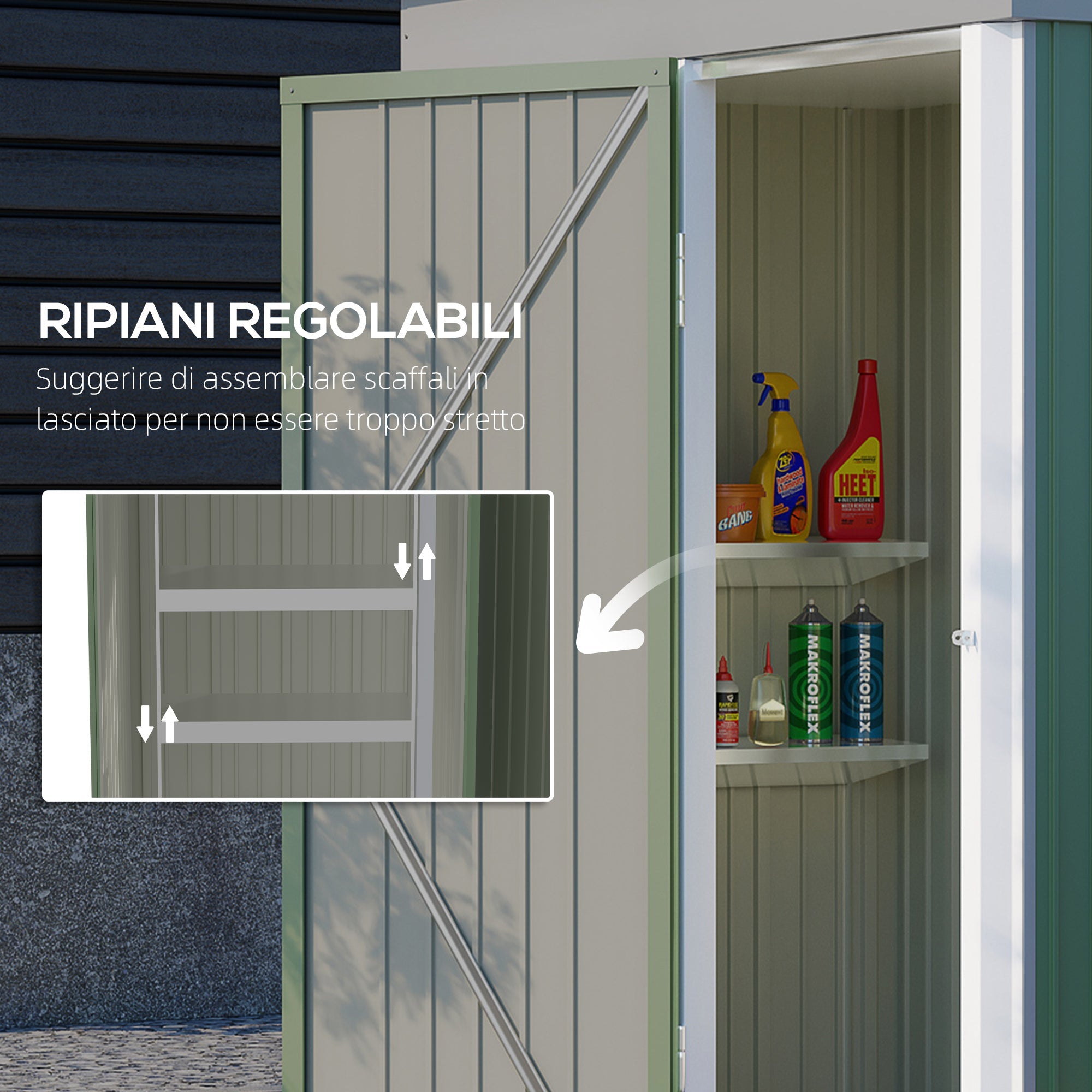 Casetta Box da Giardino 161x95x163/181 cm in Acciaio Verde