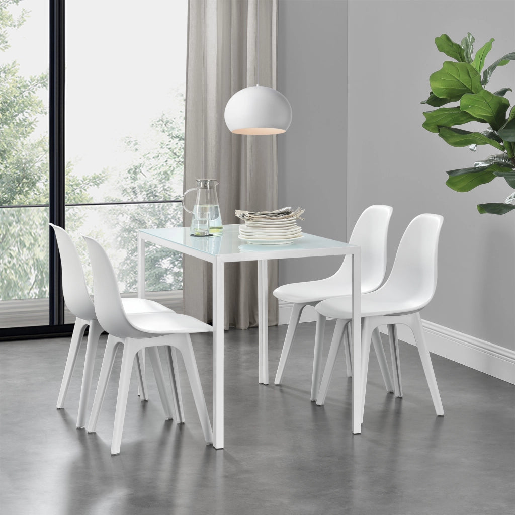 [en.casa] Arredo Sala da Pranzo  Set Tavolo Metallo Vetro 105 x 60 x 75 cm con 4 Sedie in Plastica 83 x 54 x 48 cm Bianco