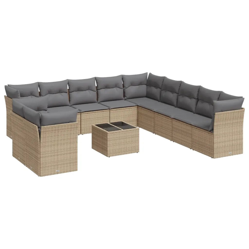 Set Divani da Giardino 12 pz con Cuscini Beige in Polyrattan