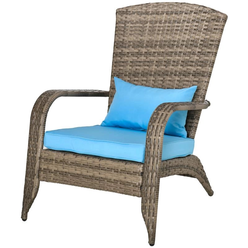 SEDIA DA GIARDINO ADIRONRACK CON BRACCIOLI, IN RATTAN E ACCIAIO, 65X86X90 CM, MARRONE E BLU