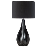 Lampada da Tavolo in Porcellana Nera Finta Seta Paralume Tamburo 60H cm Glamour Soggiorno