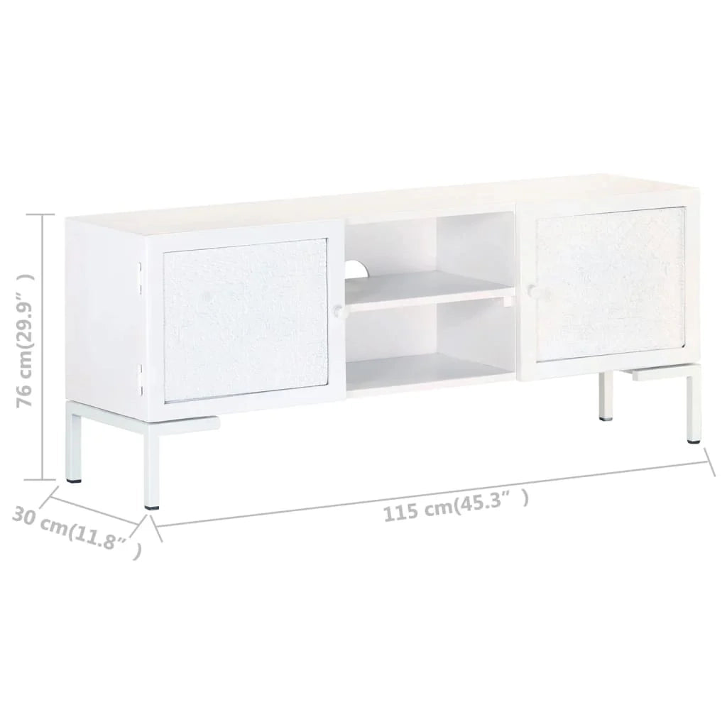Mobile TV multimediale mensola TV credenza TV sala da pranzo soggiorno camera da letto 115 x 30 x 46 cm legno massello di mango bianco 02_0025793