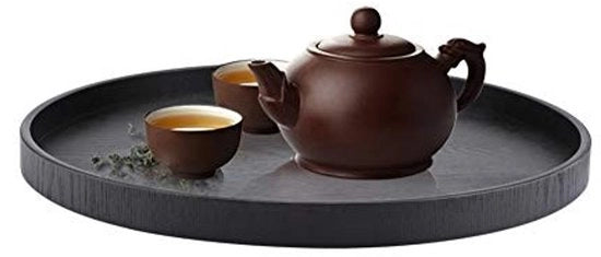 Piatto di legno per servizio - Circa 37,5 cm - Legno massello - Nero - Te, caffè, snack, pasto - Adatto per pasti - Colore Nero