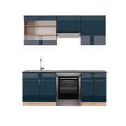 Armadi da cucina Fame-Line Blu scuro lucido/Rovere dorato 200 cm, PL Antracite Vicco