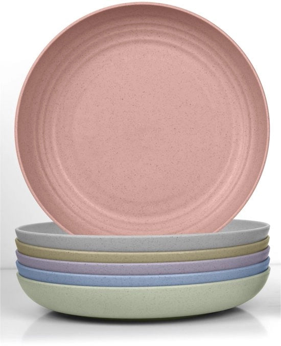 Set di piatti a bordo profondo, 6 piatti da 23 cm, resistenti al crack, piatti di plastica riciclabili, piatti da campeggio, leggeri, BPA-free, resistenti al forno a microonde, resistenti al lavastoviglie, colorati