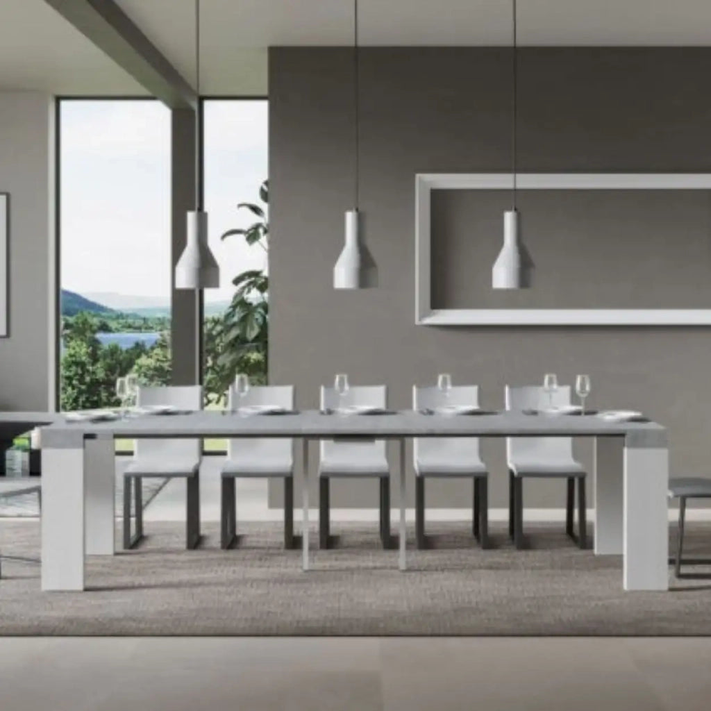 Consolle allungabile 90x40/300 cm Roxell Mix piano cemento - struttura bianco frassino