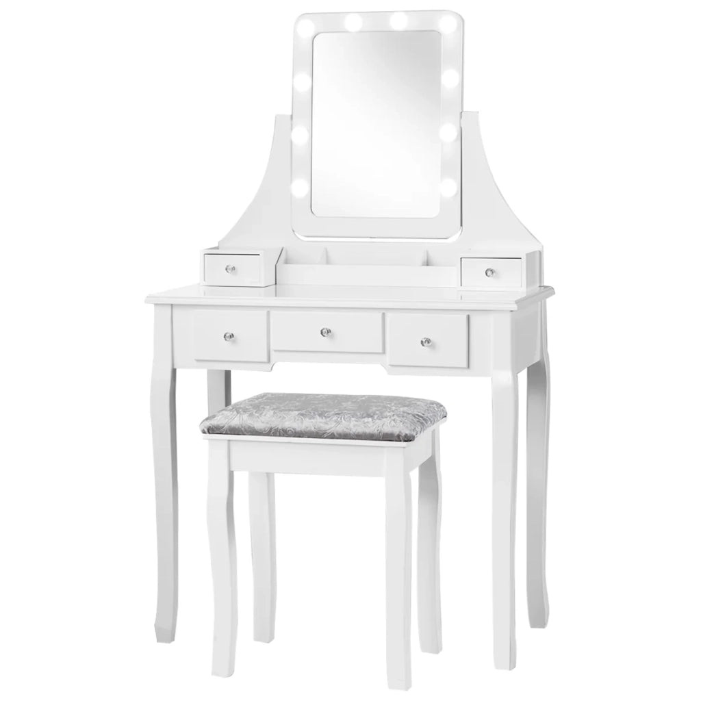 Tavolo da toeletta tavolo da trucco 80 x 40 x 135,5 cm specchio girevole con 10 luci LED design moderno in MDF bianco 20_0011533