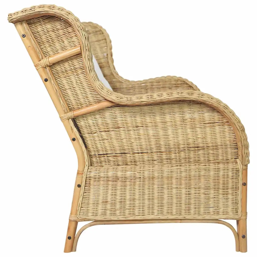 Divano a 2 Posti in Rattan Naturale e Lino 325466