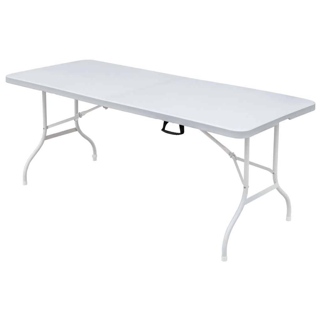 Tavolo pieghevole con struttura in ferro, piano in plastica, per esterno e casa, bianco, 180,34 × 73,66 × 73,66 cm