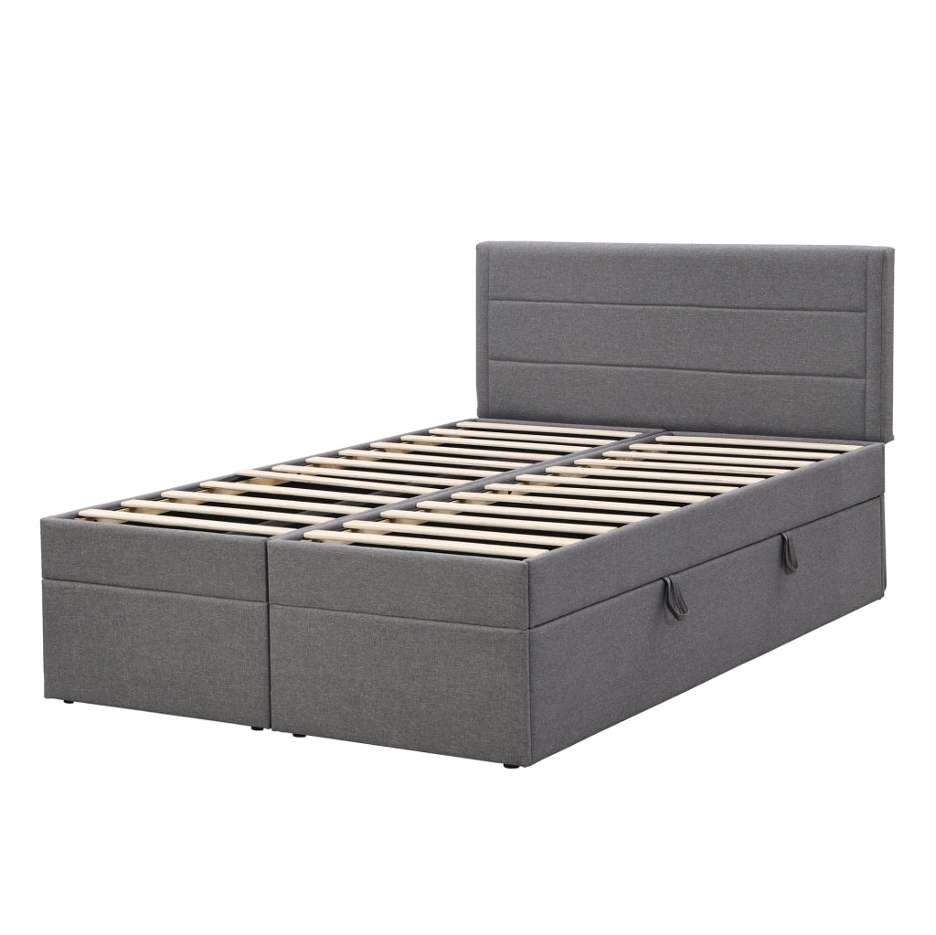 Letto matrimoniale imbottito 140x200 cm con contenitore; struttura in legno e MDF; grigio