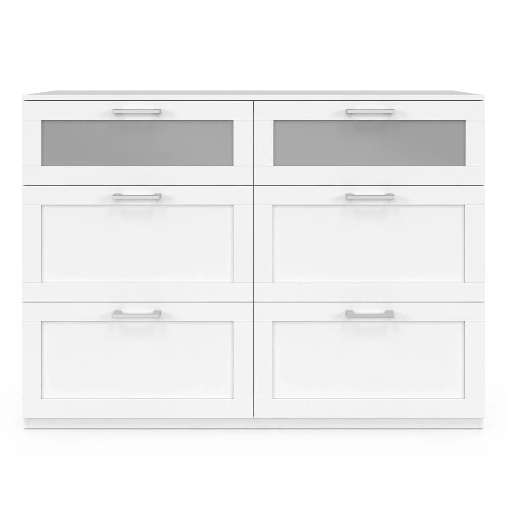 IDMarket - Cassettiera a 6 cassetti VITO 110 cm, legno bianco ed effetto smerigliato