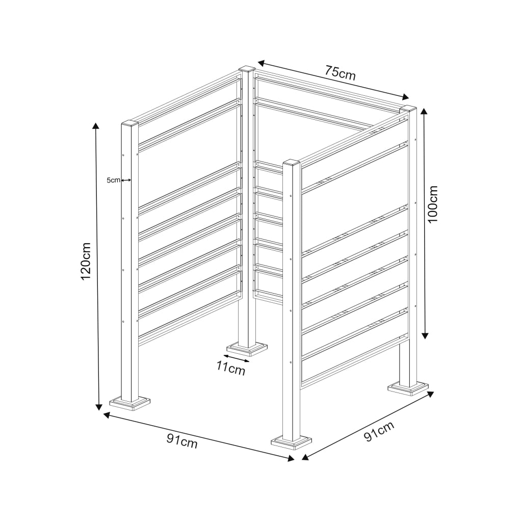 Contenitore per rifiuti in acciaio zincato 120 x 91 x 91 cm antracite argento 03_0009095