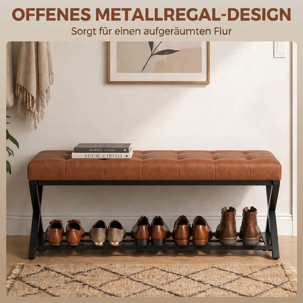 Panca Ingresso con Seduta in Pelle Sintetica ¨C zephmum ¨C 112x37x47 cm, Marrone
