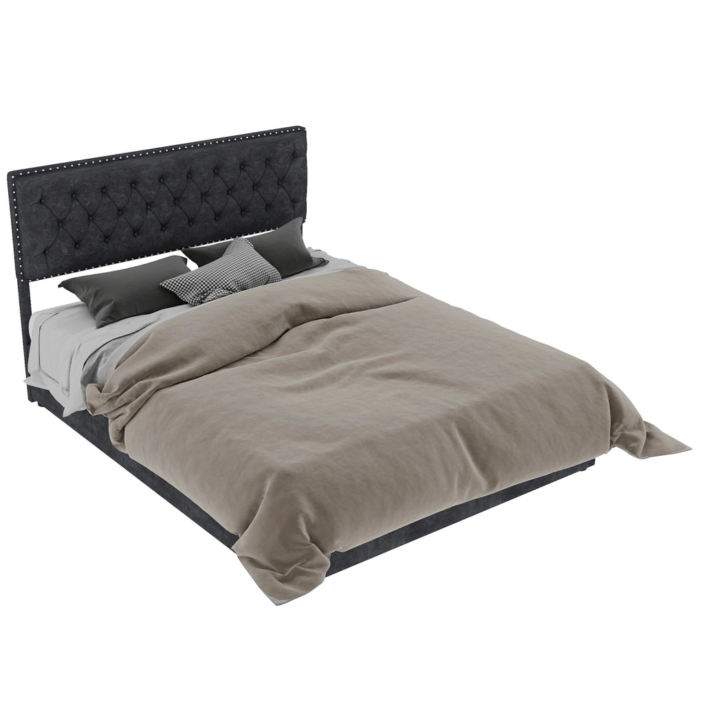 Letto moderno minimalista con testiera morbida - Zephmum - 160x200 cm - Grigio - Struttura alta con asta idraulica