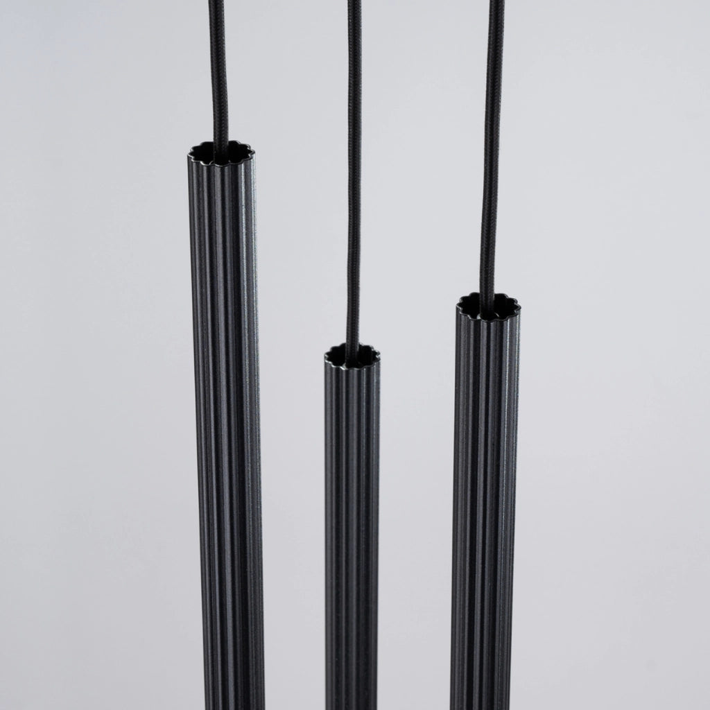 Lampada a sospensione tubi rigati nera ZENTRA 3xG9