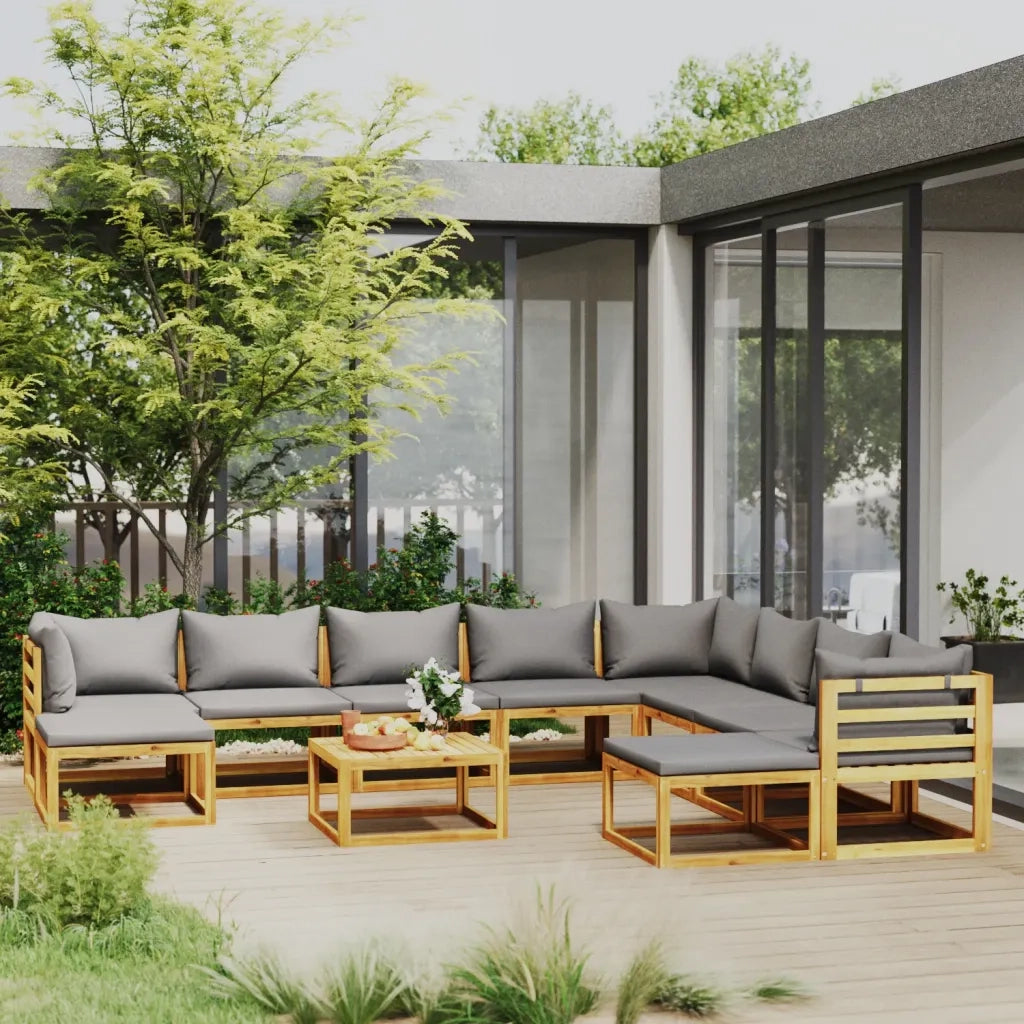 Set Divani da Giardino 11 pz con Cuscini in Massello di Acacia cod mxl 46252
