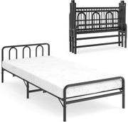Letto pieghevole 90 x 200 cm, per adulti, pieghevole, in metallo, con materasso e rete a doghe, letto singolo con testiera, pieghevole, per casa e ufficio