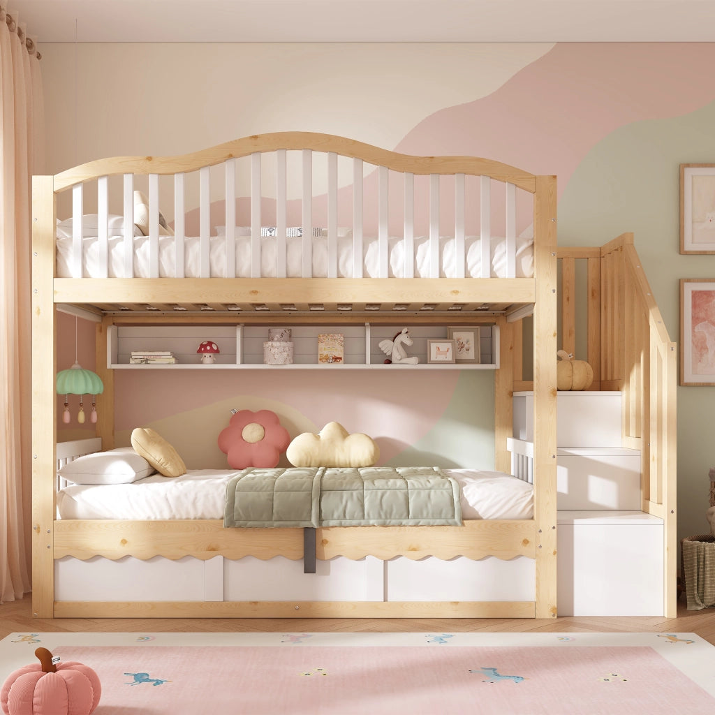letto a castello in legno bianco e rovere 98 x 252 cm